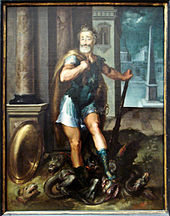 Henry IV, as Hercules vanquishing the Lernaean Hydra (i.e., the Catholic League), by Toussaint Dubreuil, circa 1600